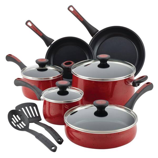 Paula Deen Riverbend 12-Piece Aluminum Nonstick Cookware Set in Red Speckle