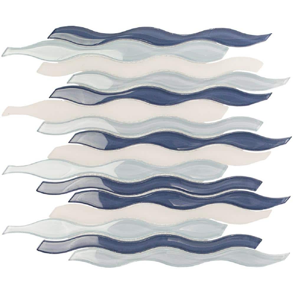 Blue and White Wavy Glass Mosaic Tile