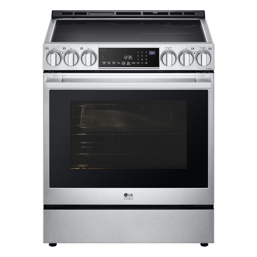 LG InstaView with Air Fry 30-in Glass Top 5 Elements 6.3-cu ft  Self-Cleaning Air Fry Convection Oven Slide-in Electric Range (Printproof  Black Stainless Steel) in the Single Oven Electric Ranges department at