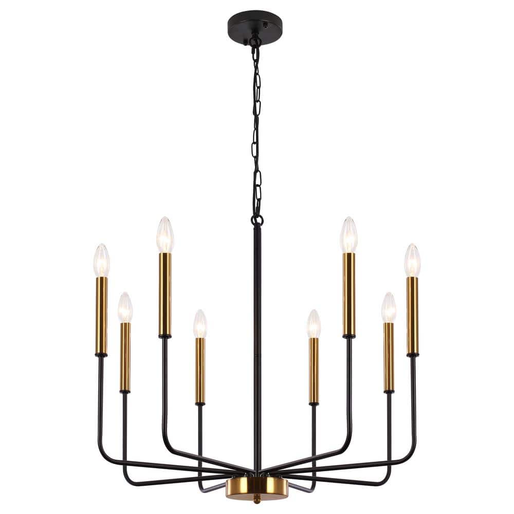 8-light Black and Gold Candlestick Chandelier for Kitchen with no bulbs inc