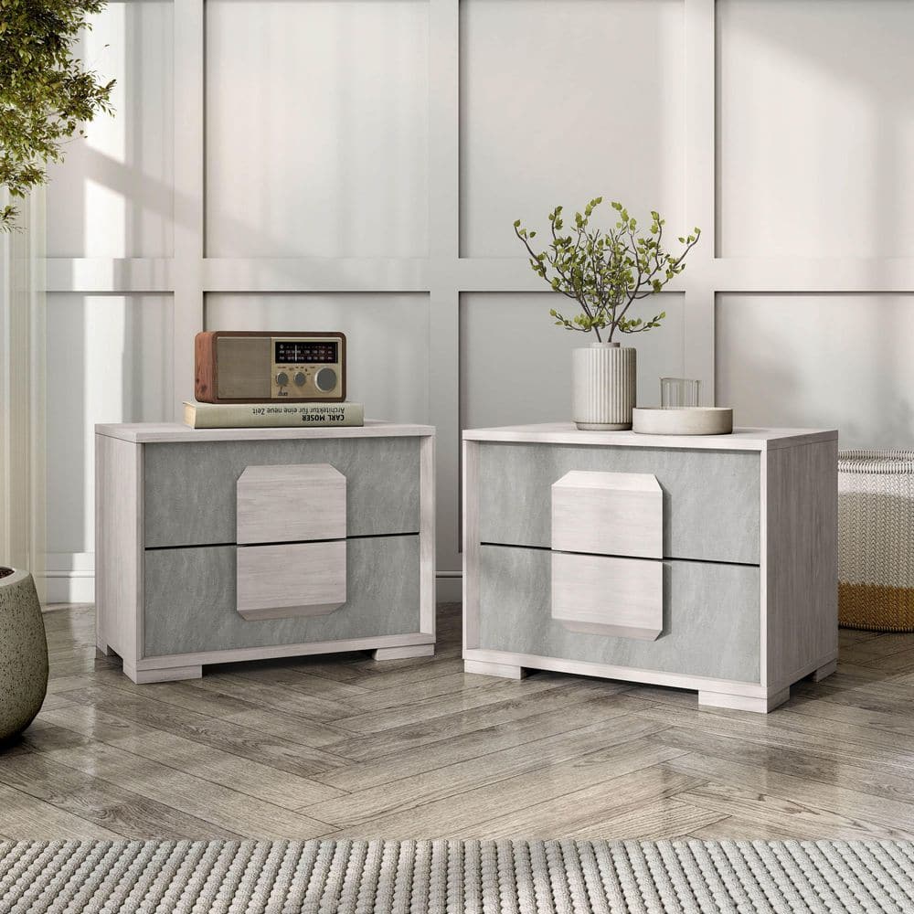 Bulevard Modern Washed White/Stone Gray 2-Drawer Nightstand (Set of 2) price history on PriceWatchPro