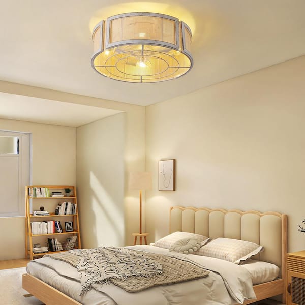 Rattan Boho Ceiling Fan With Light - 20 Inch Flush Mount Caged Fan With Remote, 6 Speeds, Low Profile For Bedroom, Living Room - View #9