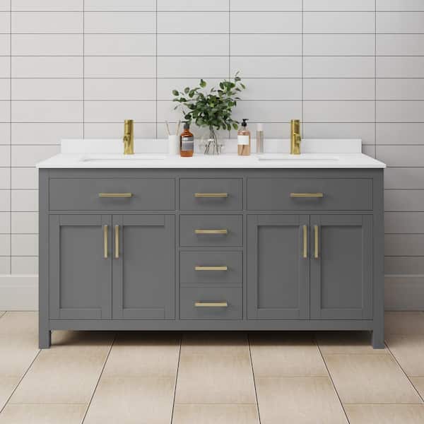 Wyndham Collection Beckett 66 in. W x 22 in. D x 35 in. H Double Sink Bathroom Vanity in Dark Gray with White Cultured Marble Top