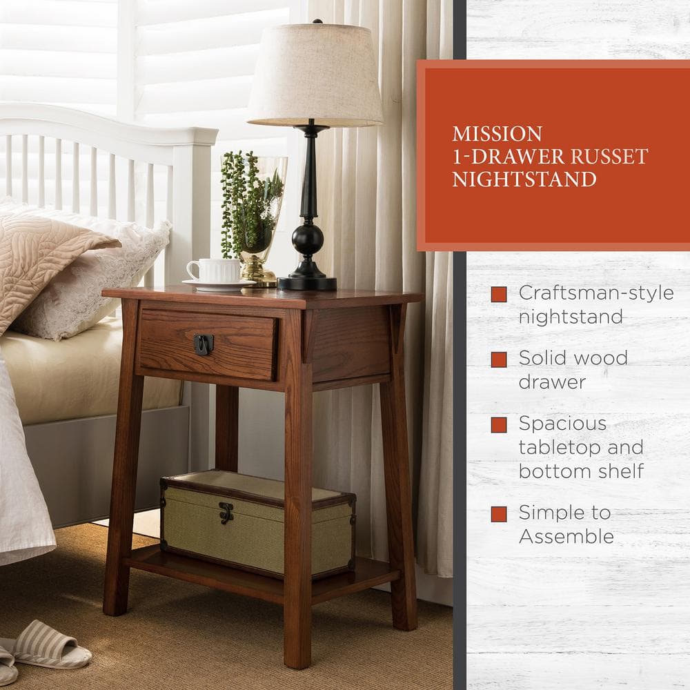 Russet Solid Wood Mission Nightstand with Drawer