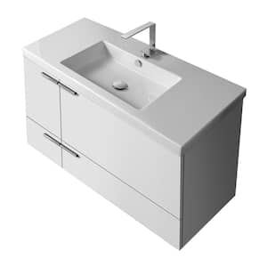New Space 39 in. W x 17.7 in. D x 23.8 in. H Bathroom Vanity in Glossy White with Ceramic Vanity Top and Basin in White