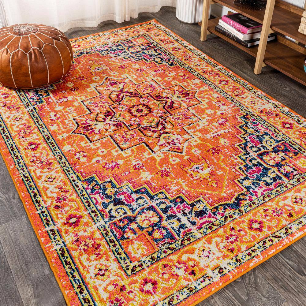 Brooklyn Orange and Blue Synthetic Medallion 8' x 10' Area Rug