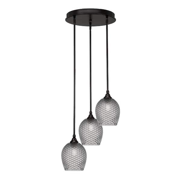 Unbranded Villa 60-Watt in. 3 Light Espresso Stem Pendant Light with 7.5 in. Smoke Textured Glass Shade, No bulbs included