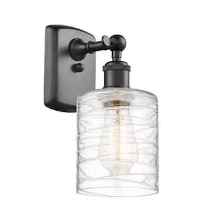 Cobbleskill 1-Light Oil Rubbed Bronze Wall Sconce with Deco Swirl Glass Shade
