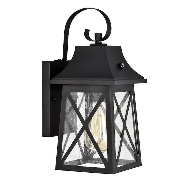 Jushua 1-Light Matte Black Outdoor Wall Lantern Sconce with Clear Seedy