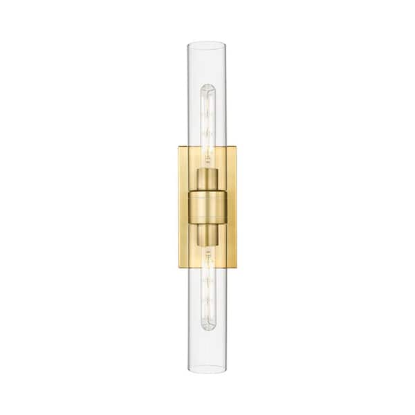 Innovations Ballston Urban 24 in. 2-Light Satin Gold Vanity Light with Glass Shade