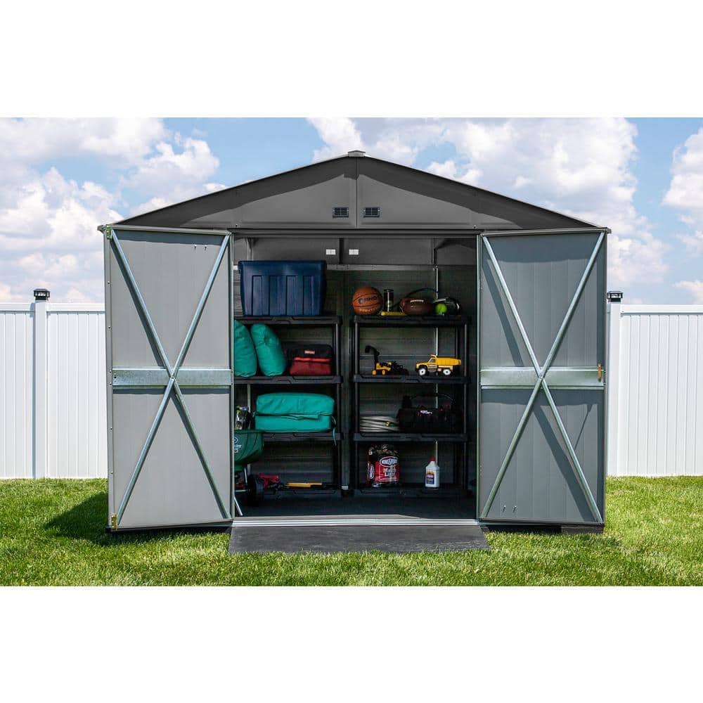 Charcoal 10' x 8' Galvanized Steel Peak Roof Storage Shed