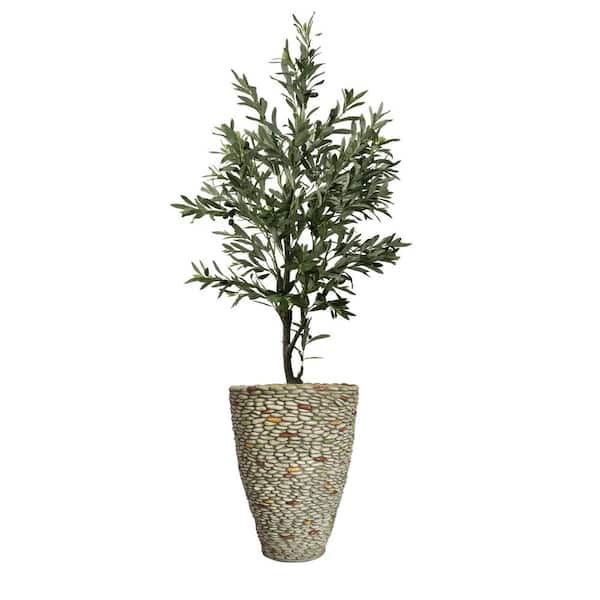 VINTAGE HOME 73.5 in. fake olive tree in a fiberstone planter