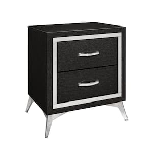 21.54 in. Black and Silver 2-Drawers Wooden Nightstand