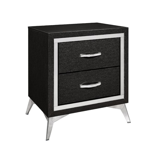 Benjara 21.54 in. Black and Silver 2-Drawers Wooden Nightstand