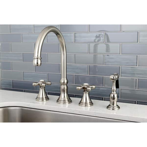 Governor 2-Handle Standard Kitchen Faucet with Side Sprayer in Brushed Nickel