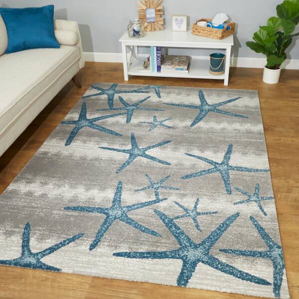 Martin Blue 5 ft. x 7 ft. Coastal Starfish Area Rug