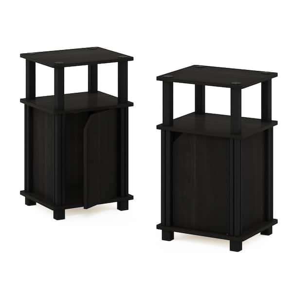 Furinno Brahms 13.4 in. Espresso / Black 3-Tier Rectangle Wood End Table with Door (Set of 2)