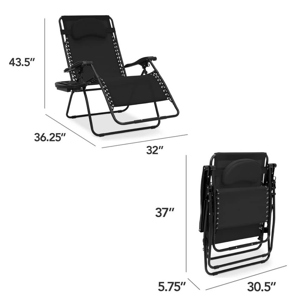 Oversized Black Steel Zero Gravity Outdoor Lounger with Cushion