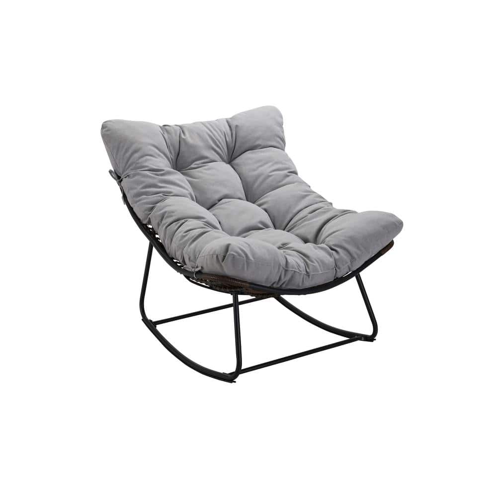 Deep Gray Indoor/Outdoor Metal Outdoor Rocking Chair Rattan Rope Club Chair