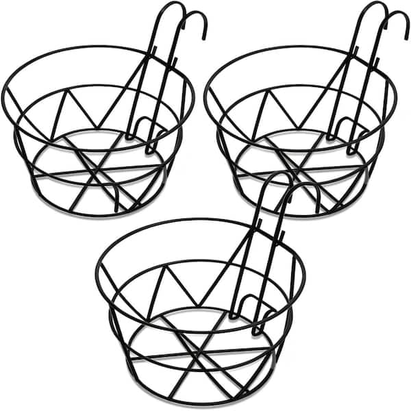 10 Inch Round Railing Planter Holders Heavy Duty Iron Hanging Pot Baskets Black 3 Pack