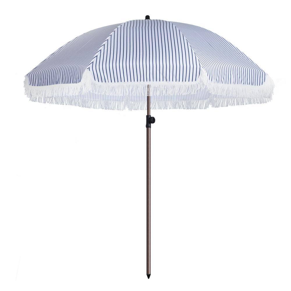 7.5ft Metal Striped Outdoor Beach Umbrella with Tassel in Blue price history on PriceWatchPro