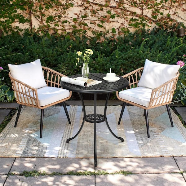 homfan Outdoor Bar Table with Umbrella Hole Cast Aluminum