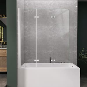 51 in. W x 59 in. H Semi-Frameless Hinged Tub Shower Door Pivot Fold Bathtub Door in Chrome with 1/4 in. Clear Glass