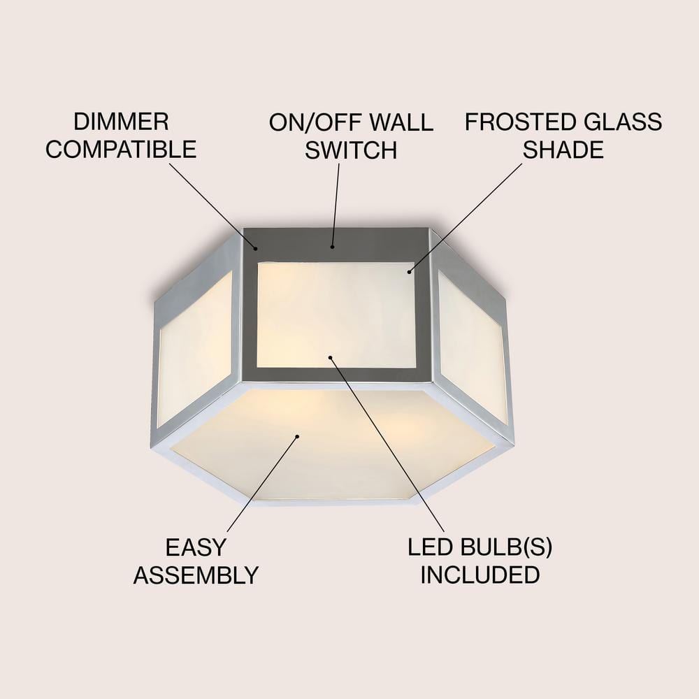 Moderno Classic 15.75" Chrome Hexagon LED Flush Mount