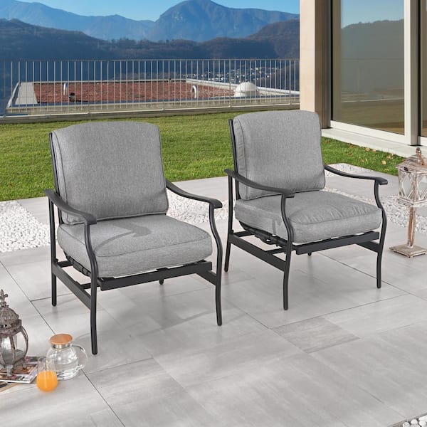 TOP HOME SPACE Metal Cushioned Outdoor Rocking Chairs with Gray Cushion (Set of 2)