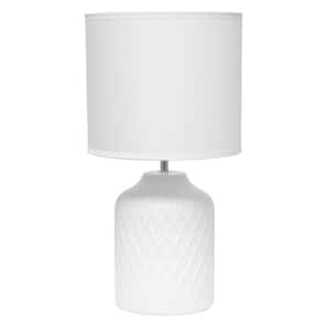 17.25 in. Touch of Chevron Ceramic Table Lamp with Matching Drum Shade for Living Room, Bedroom, Office, White