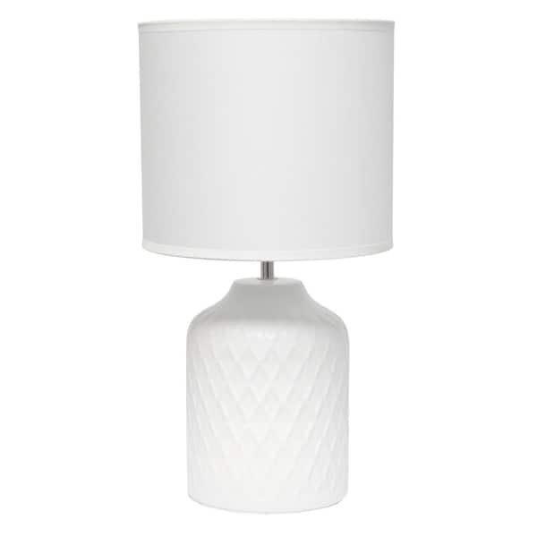 Simple Designs 17.25 in. Touch of Chevron Ceramic Table Lamp with Matching Drum Shade for Living Room, Bedroom, Office, White