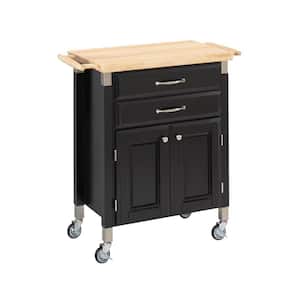 Dolly Madison Black Kitchen Cart with Natural Wood Top
