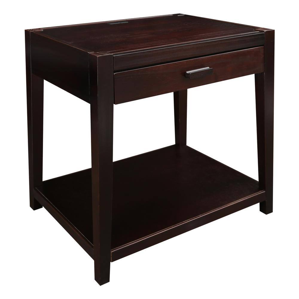 Notre Dame Transitional Espresso Pine Nightstand with USB Ports