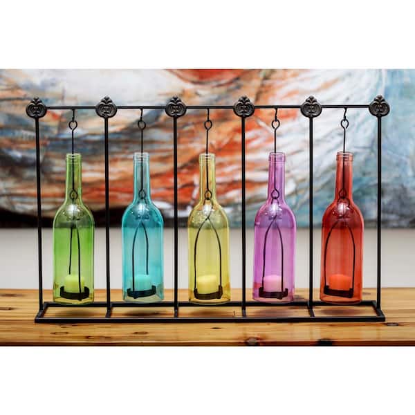 Litton Lane 15 in. 5-Bottle Votive Candle Holders in Multi Color