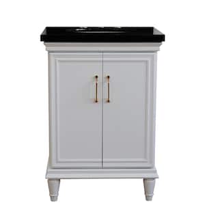 25 in. W x 22 in. D Single Bath Vanity in White with Granite Vanity Top in Black Galaxy with White Oval Basin