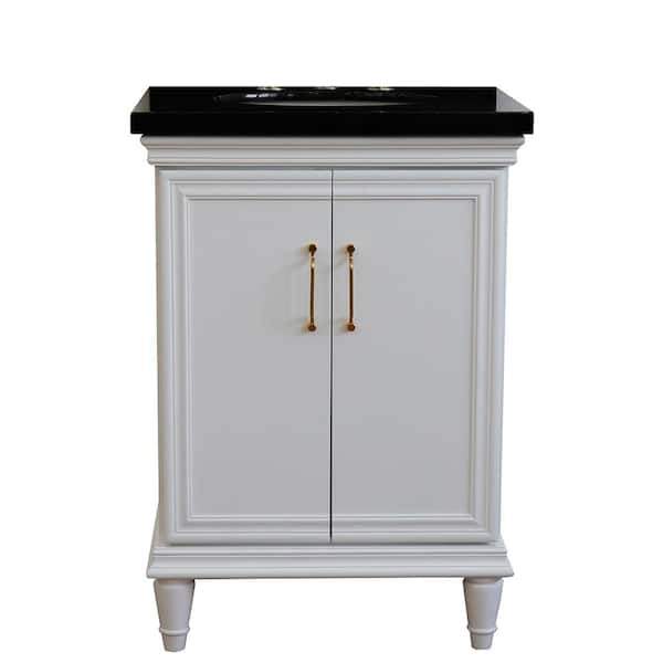 Bellaterra Home 25 in. W x 22 in. D Single Bath Vanity in White with Granite Vanity Top in Black Galaxy with White Oval Basin