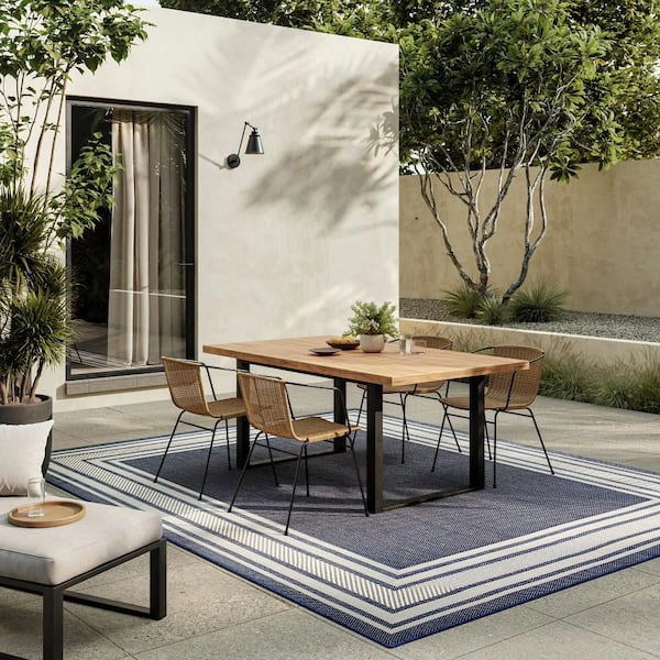 Horizon Indoor/Outdoor Navy 8 ft. x 10 ft. Bordered Contemporary Area Rug