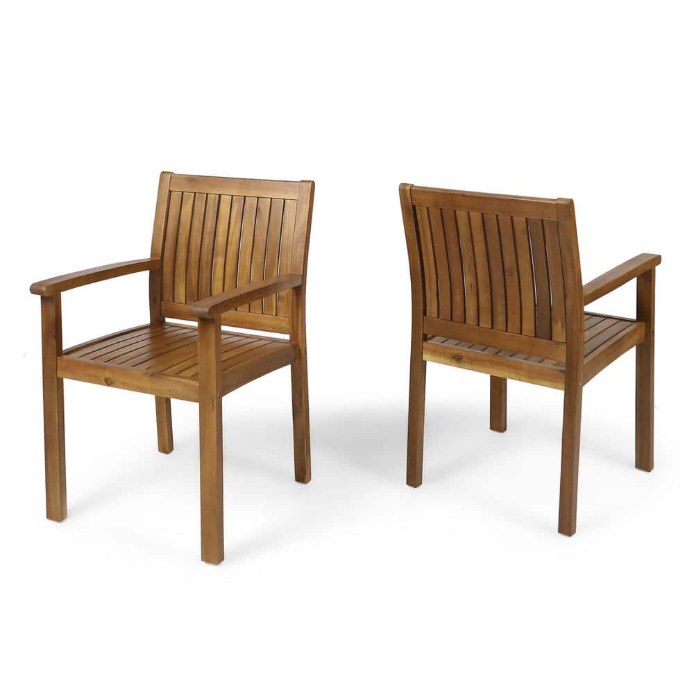 Caroline Teak Acacia Wood Outdoor Dining Chairs, Set of 2