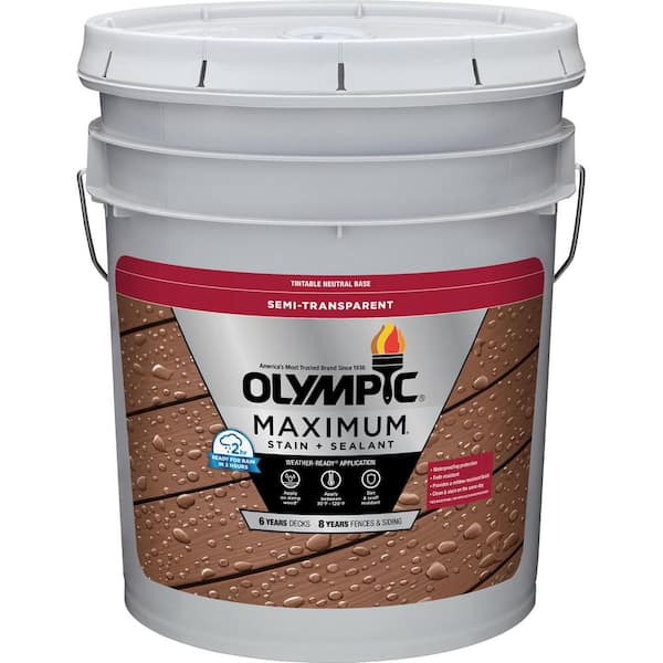 Olympic Maximum 5 gal. Neutral Base Semi-Transparent Exterior Stain and Sealer in One Low VOC