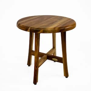 Shoji 18" Teak Wood Round Shower Seat or Side Table- 17.5"D x 18"H x 12"L