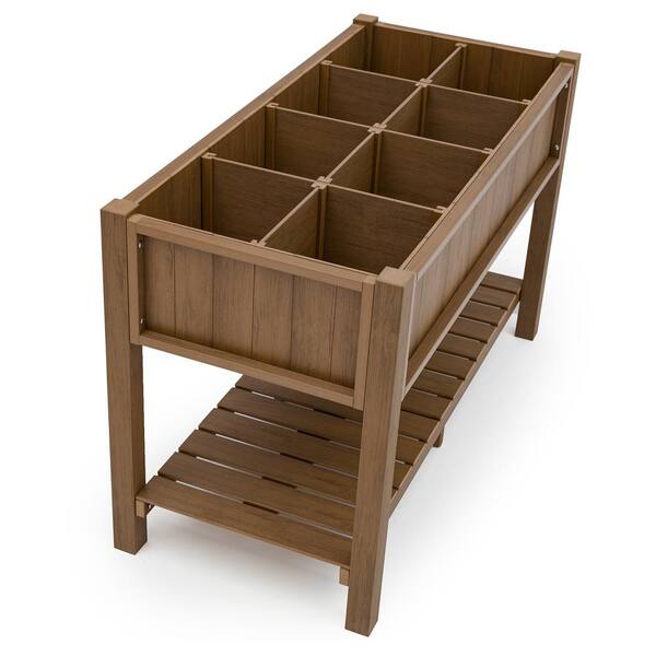 48 in.x 22 in.x 30 in.Brown Recycled Plastic Wood Outdoor Elevated Garden Beds Raised Planter Box DIY With Partitions