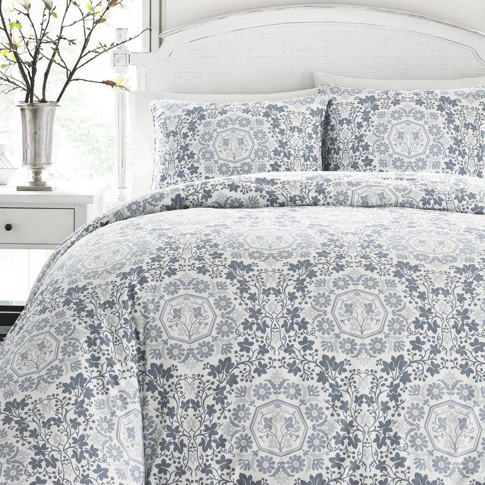 Caldecott Blue Cotton Sateen Full/Queen Duvet Cover Set