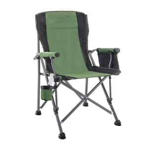 Outdoor Padded Folding Camping Chair Lawn Chair with Cup Holder and Storage Bag Green