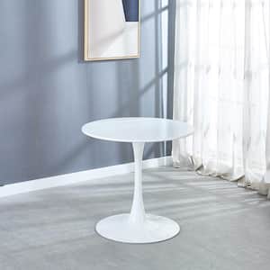 31.5 in. White Metal Outdoor Dining Table with Round MDF Table Top