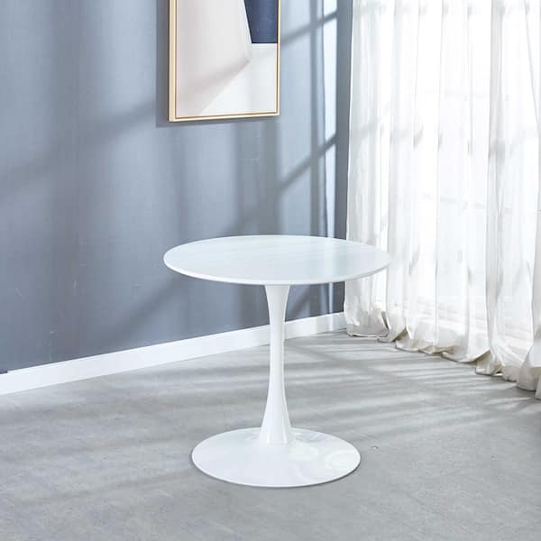 31.5 in. White Metal Outdoor Dining Table with Round MDF Table Top ...