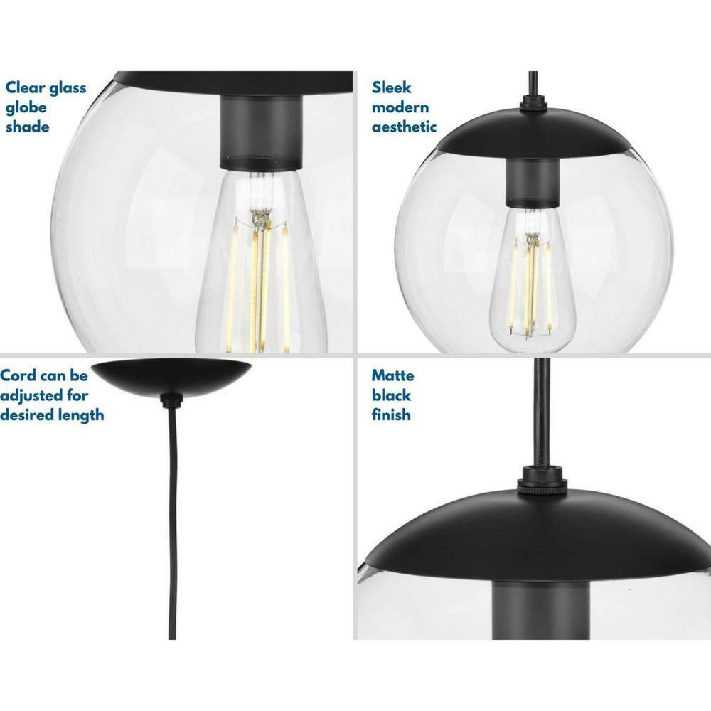 Matte Black Glass Globe Pendant Light with Nickel Accents