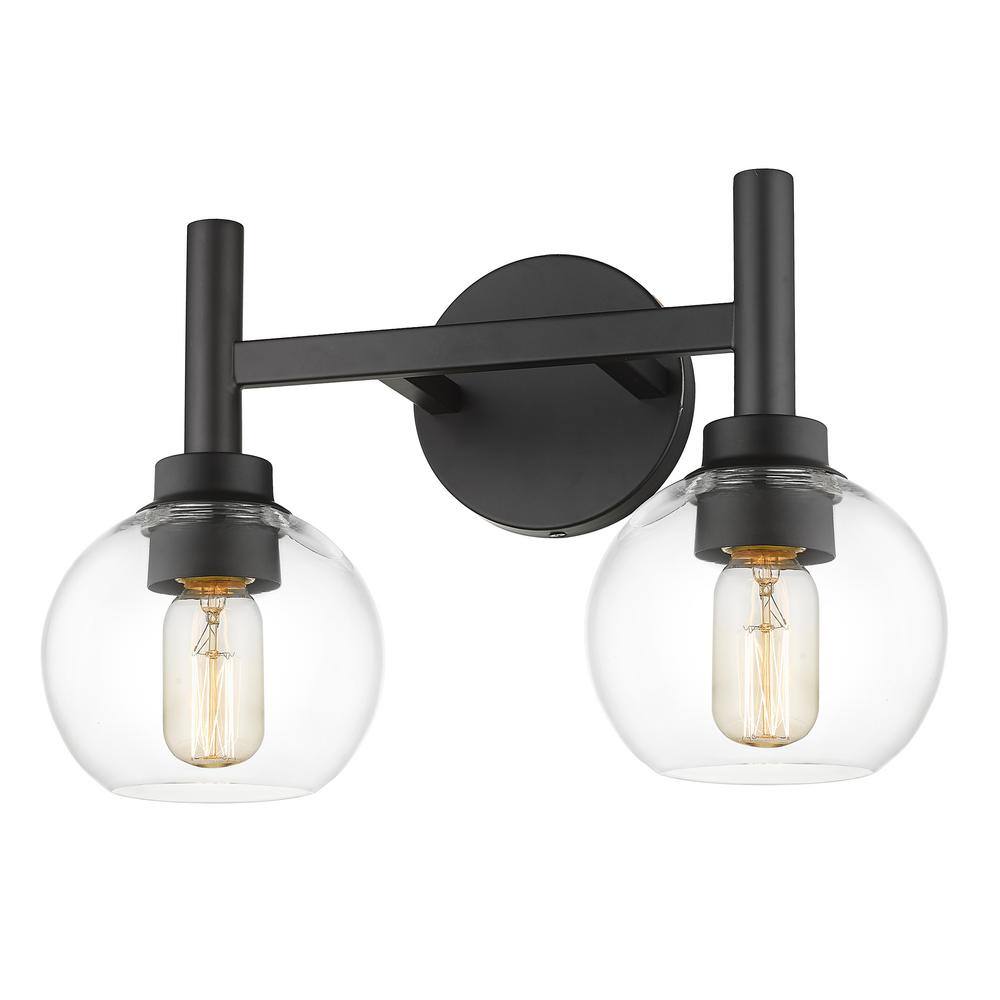 Contemporary Matte Black 2-Light Vanity Sconce with Clear Glass