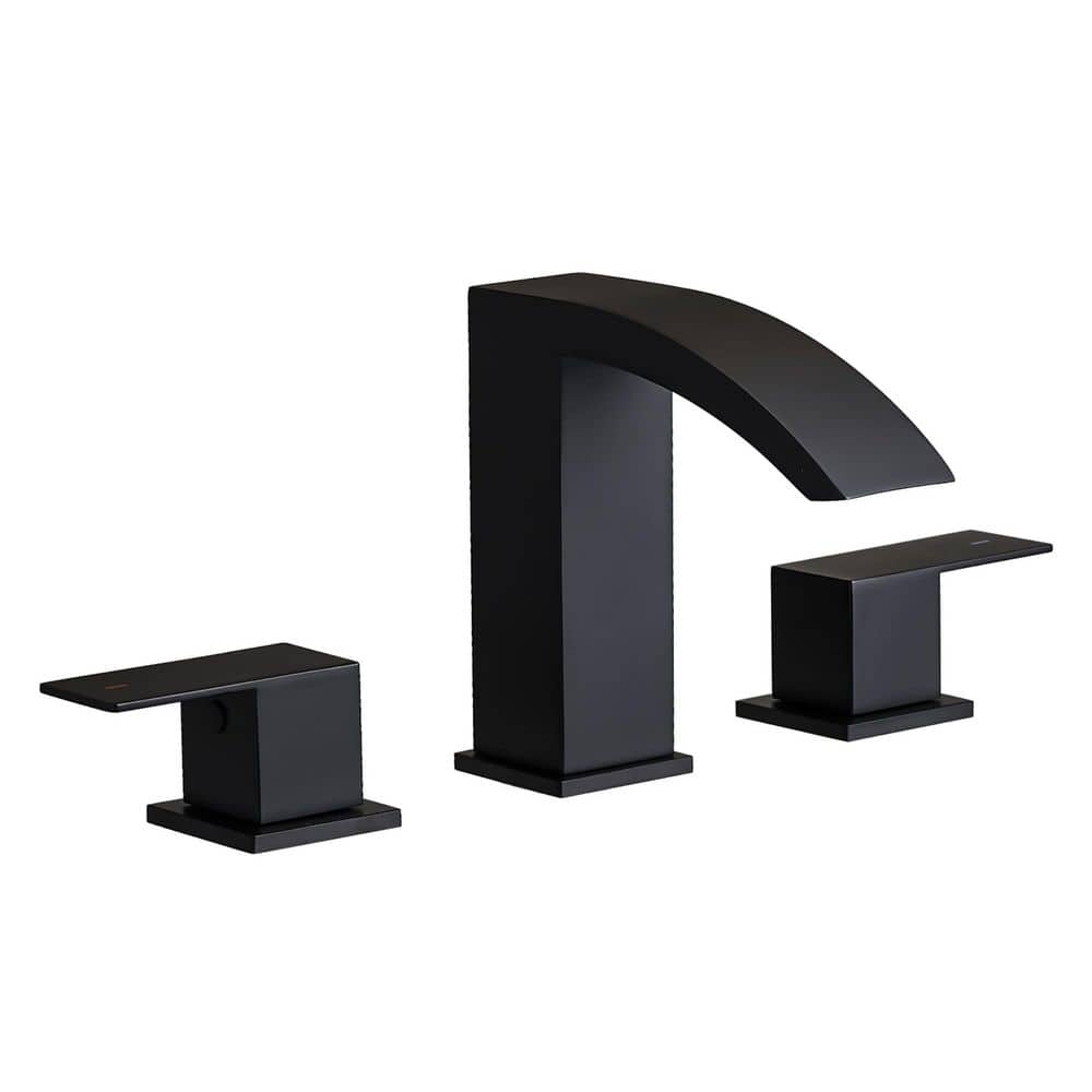 8 in. Widespread Double Handle Waterfall Bathroom Faucet Stainless Steel 3 Hole Vanity Basin Taps in Matte Black price history on PriceWatchPro