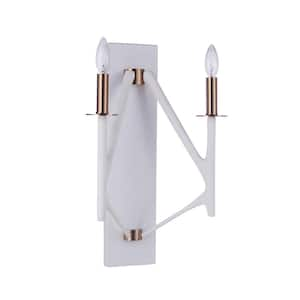 The Reserve 20 in. 2 Light Matte White / Satin Brass Finish Wall Sconce