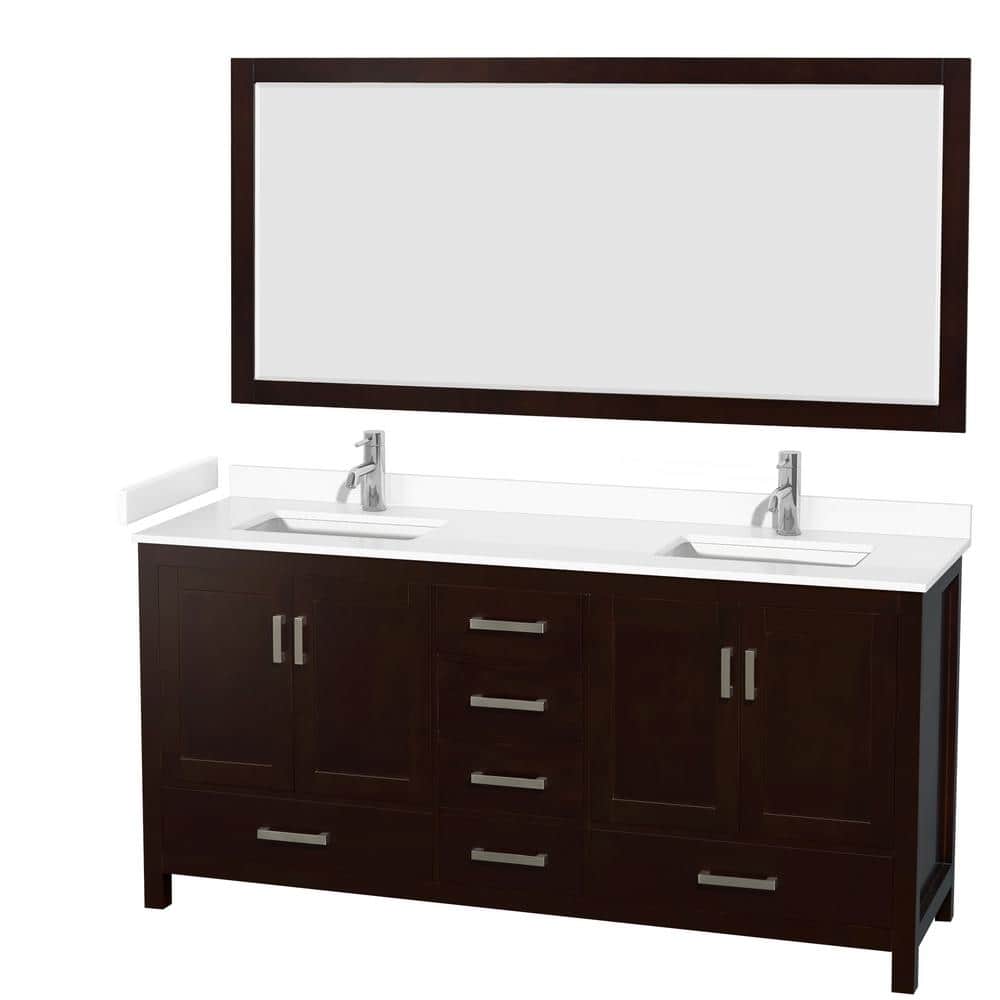 "Sheffield 72 in. W x 22 in. D x 35 in. H Double Bath Vanity in Espresso with White Cultured Marble Top and 70"" Mirror" price history on PriceWatchPro